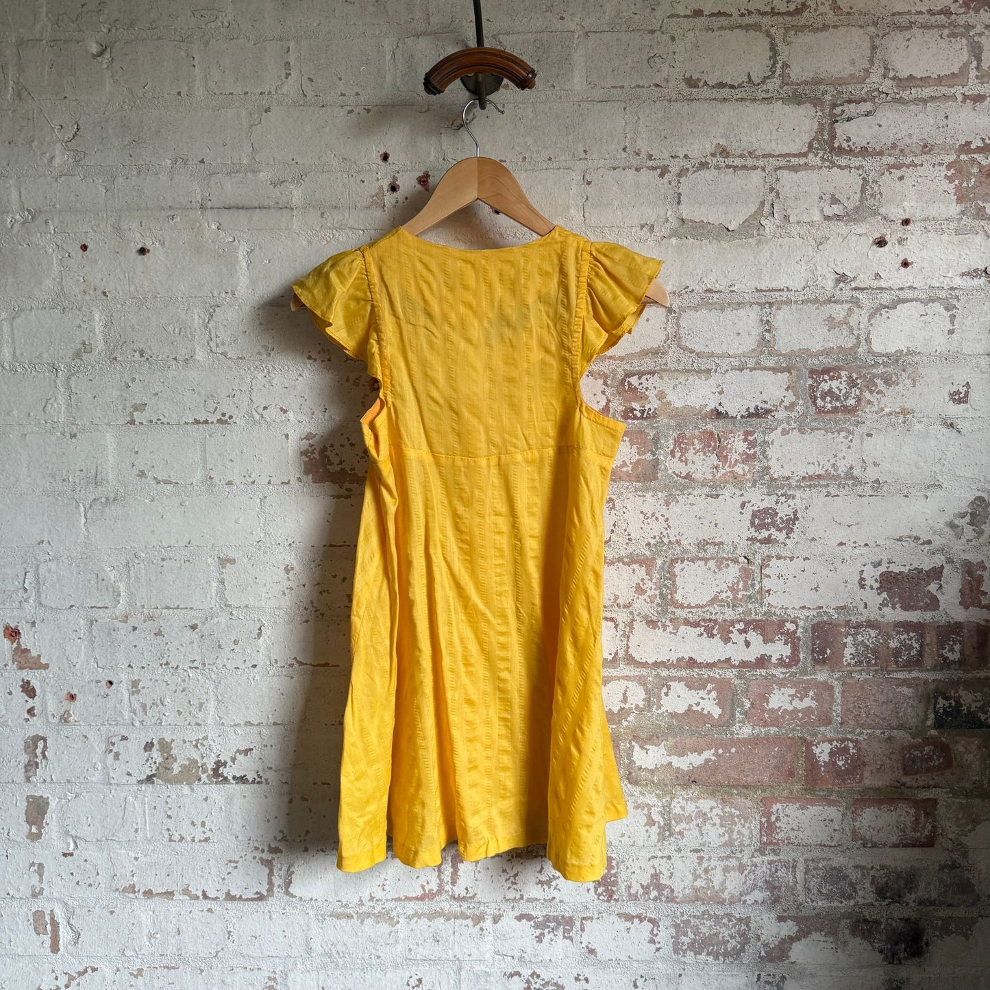 1970s Yellow Dolly Rocker Button Up Dress