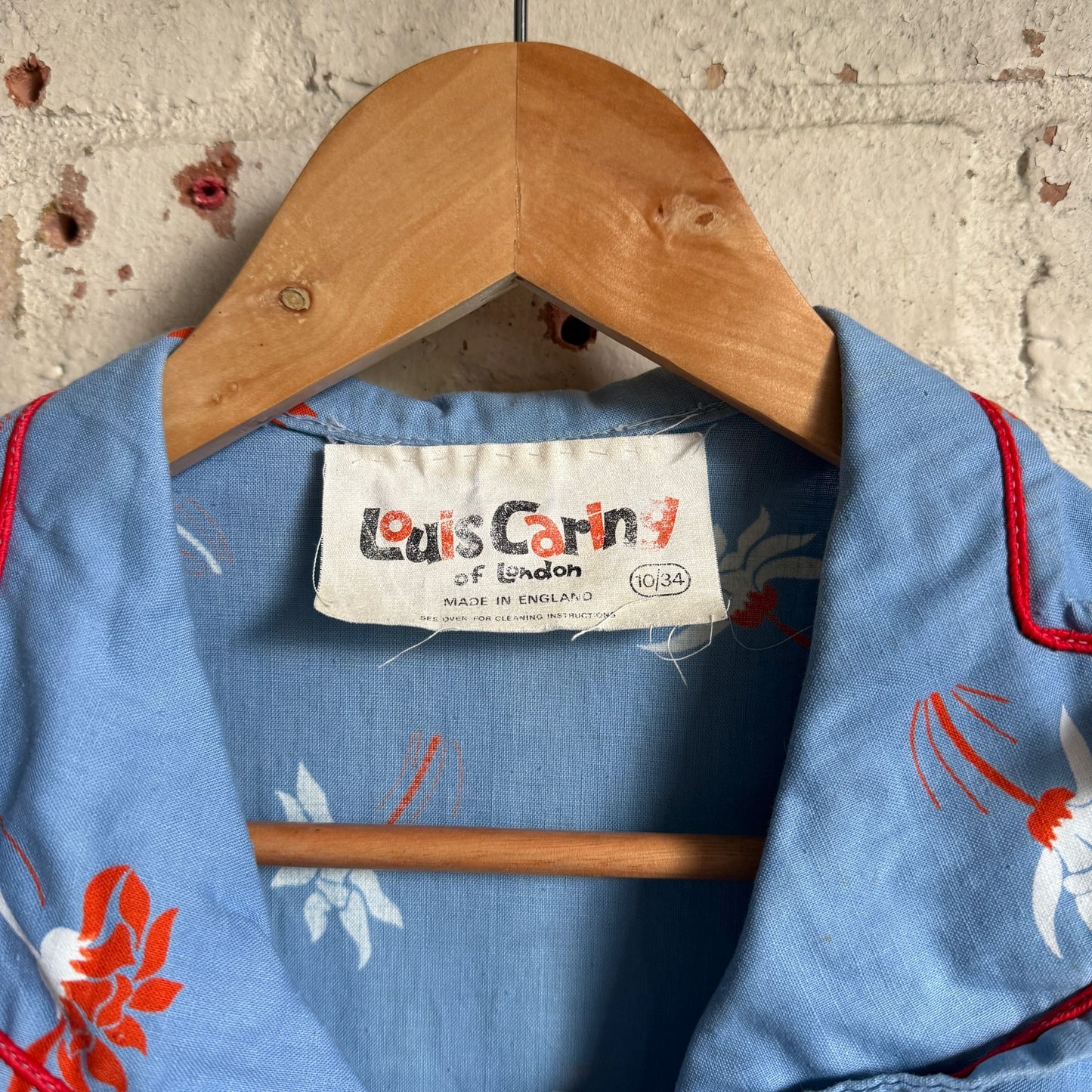 1970s Blue Louis Caring Red Floral Print Cotton Dress