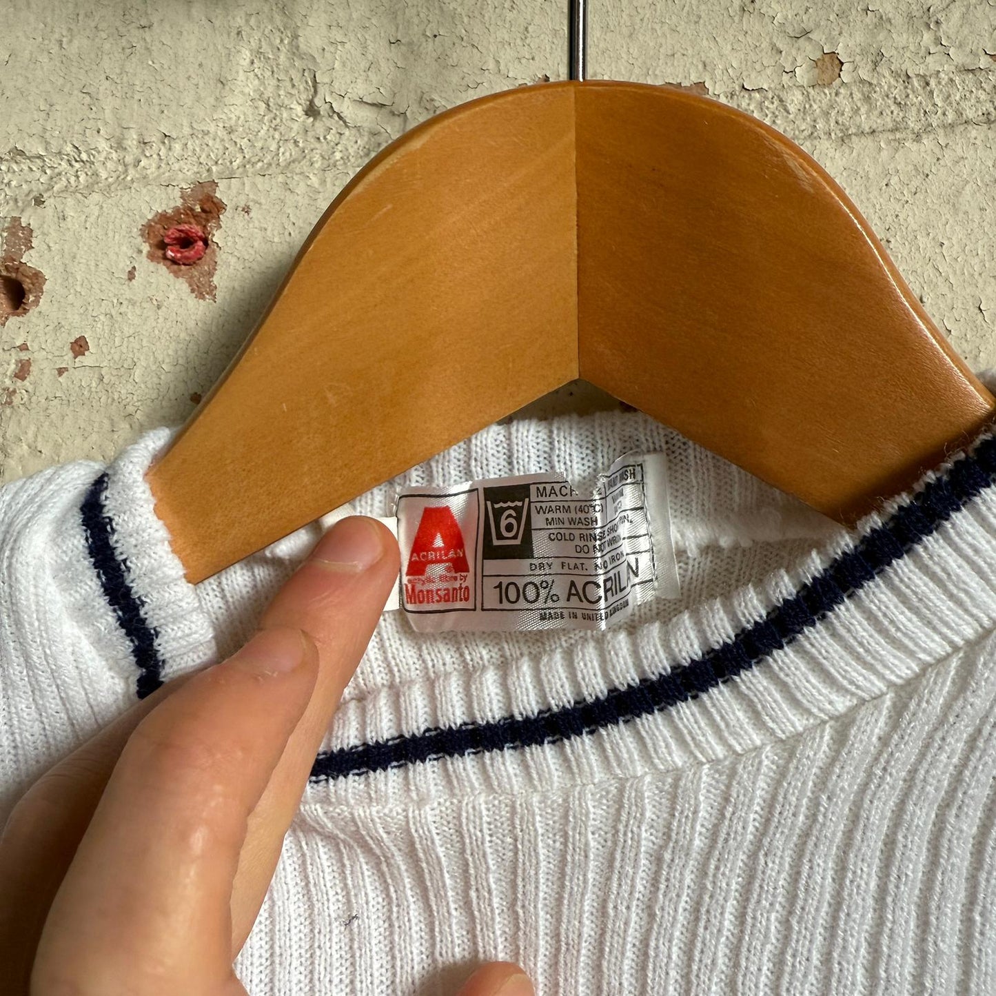 1970s White Knitted Stripe T-Shirt Top