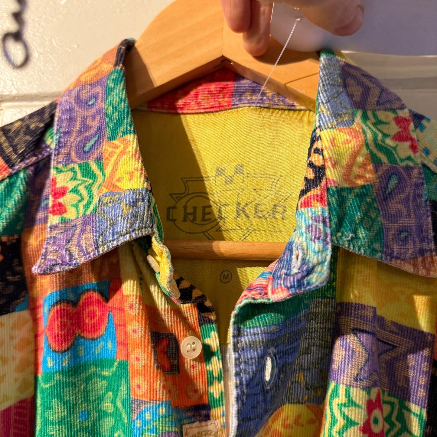 1980s Multicoloured Patchwork Long Sleeve Button Up Shirt