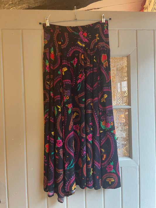 1980s Black ‘Mexican’ Patterned Skirt