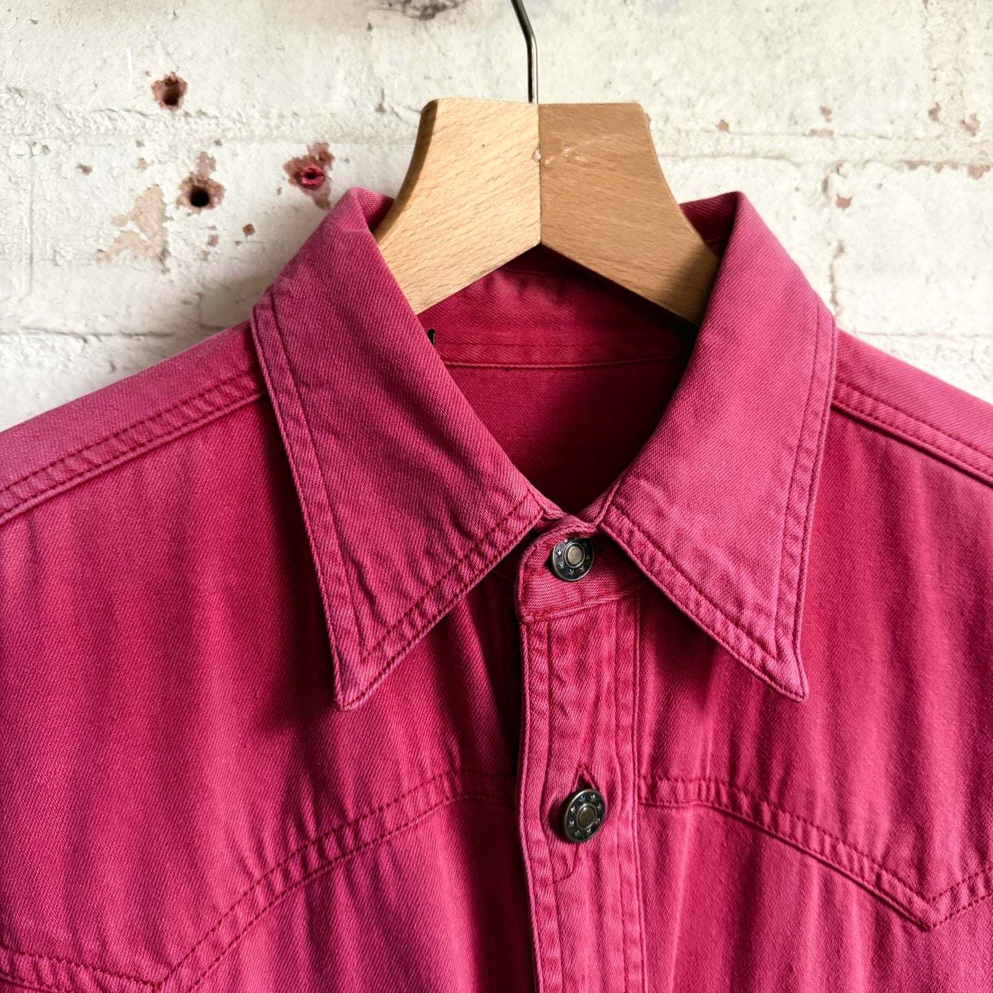 1980s Faded Red Denim Western Style Shirt