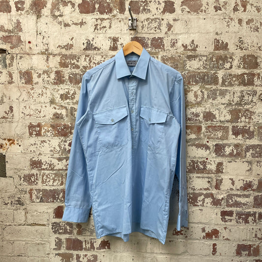 Vintage 1980s 1990s Baby Blue Military Style Button Up Shirt