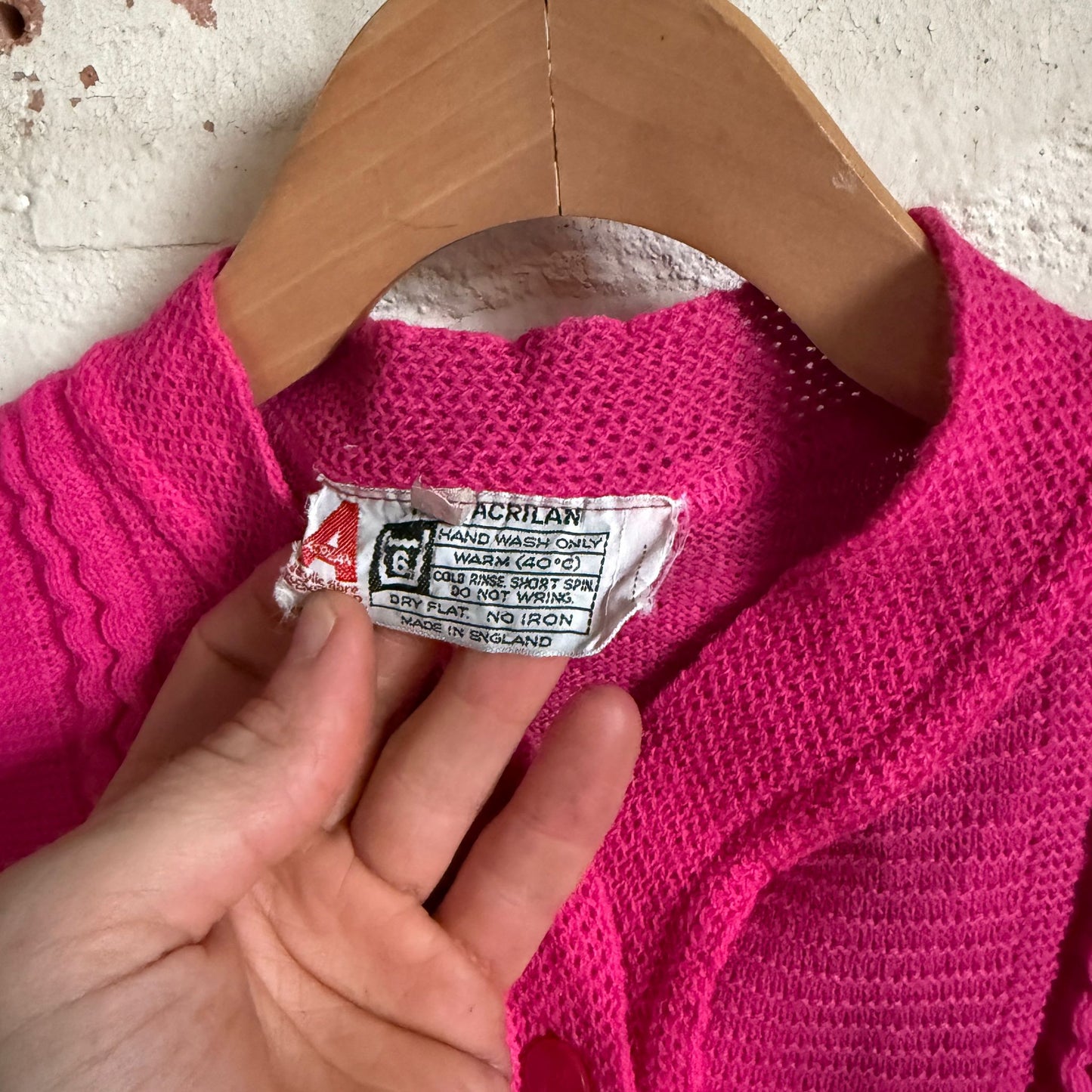 1970s Pink Knitted British Cardigan Jumper