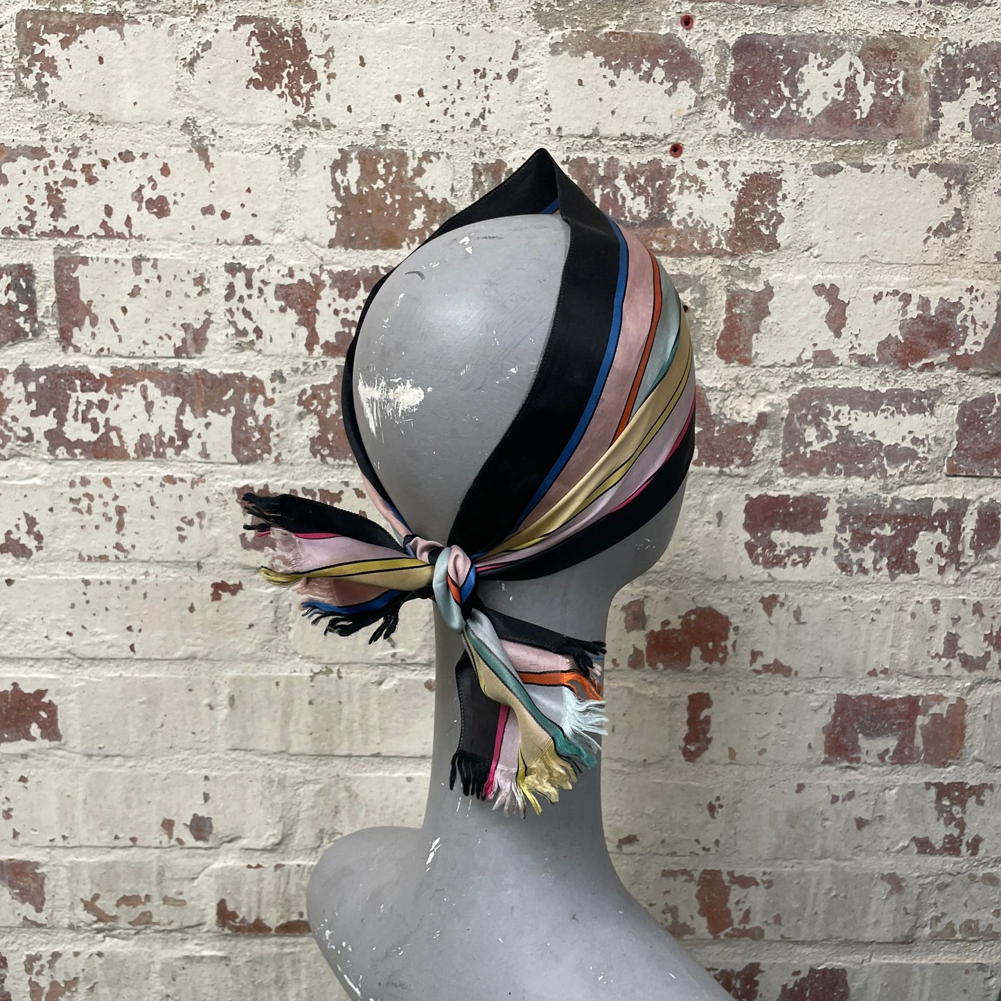 Vintage 1940s Satin Silk Striped Scarf Bandana