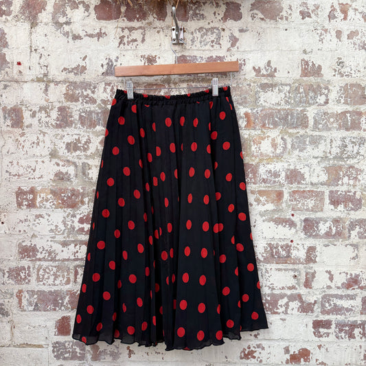 1980s Black and Red Polka Dot Pleated Skirt