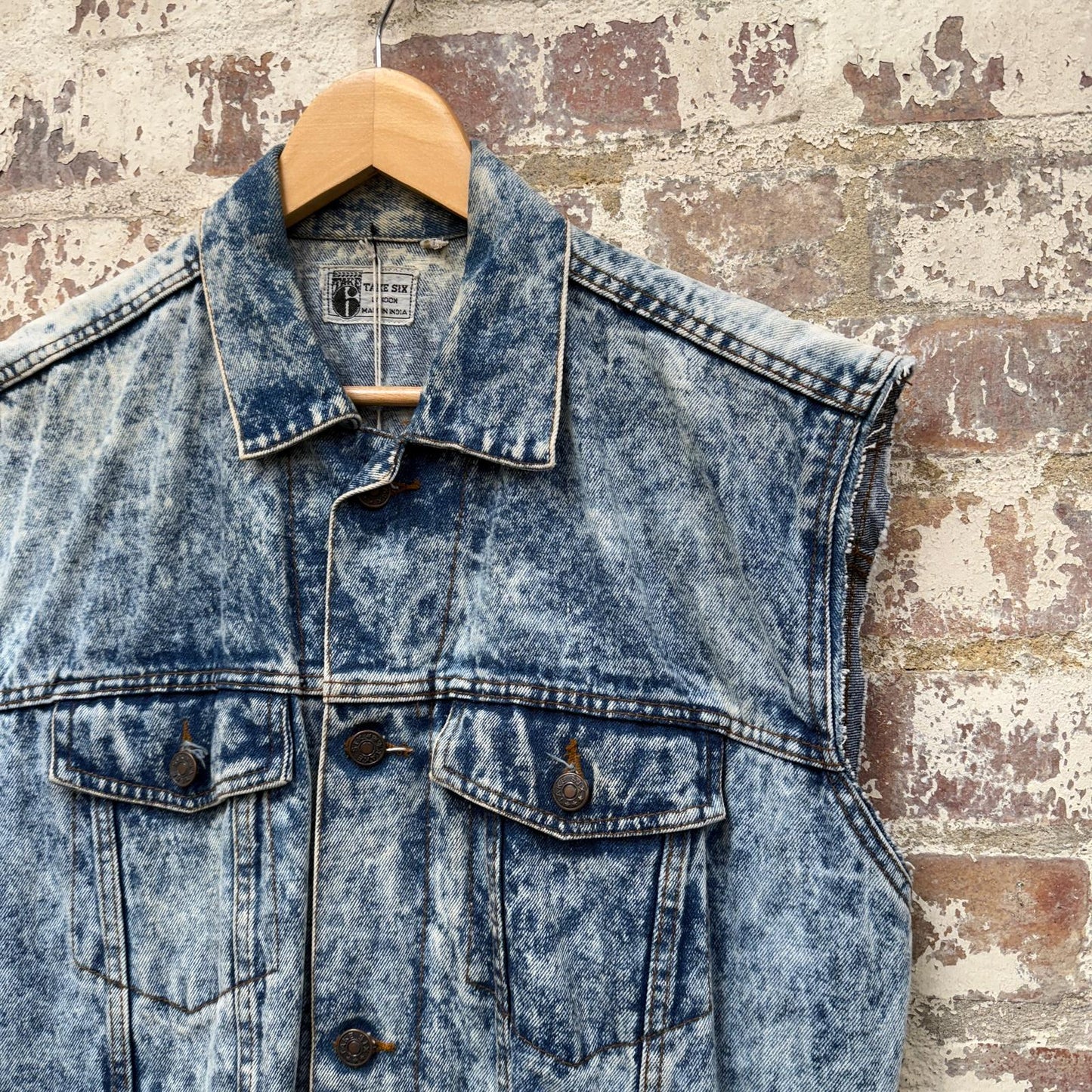 1970s Blue Take Six Denim Sleeveless Jacket