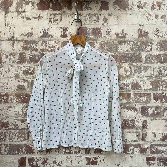 1980s White St Michael’s Polka Dot Blouse Shirt