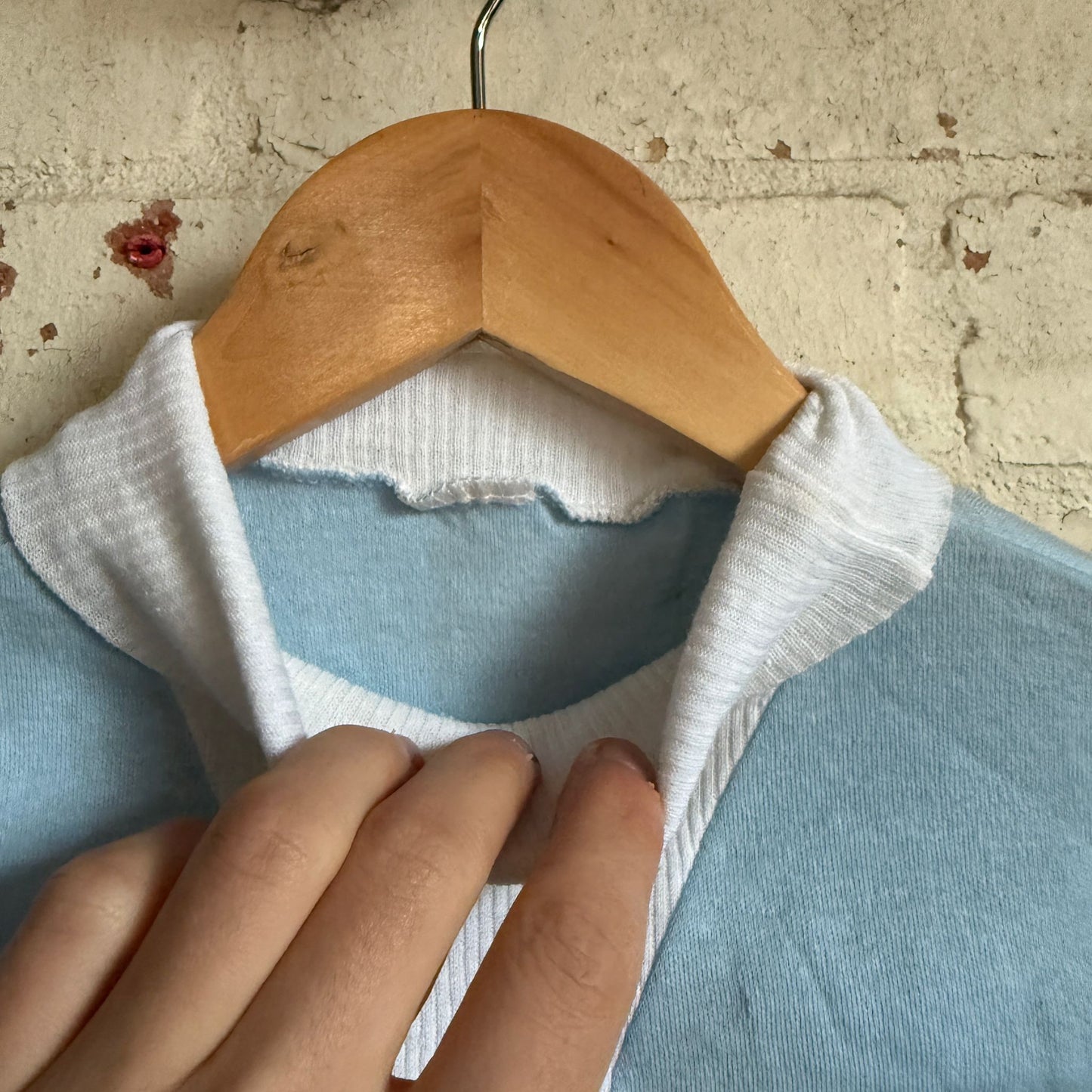 1960s Baby Blue Single V Roll Neck Top