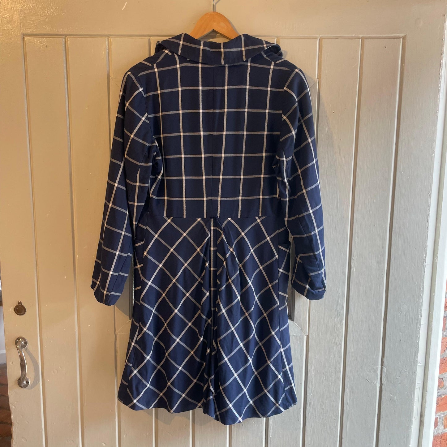 1960s Navy Window-frame Tartan Long Coat Jacket