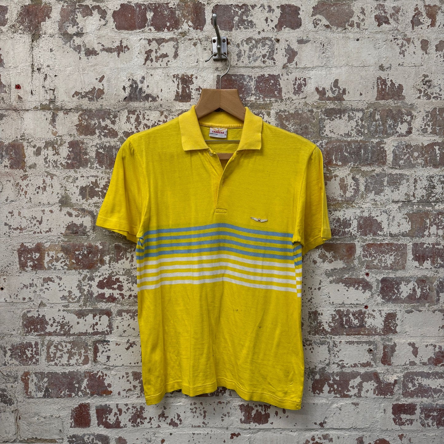 1980s Yellow Carrera Stripe Polo Shirt