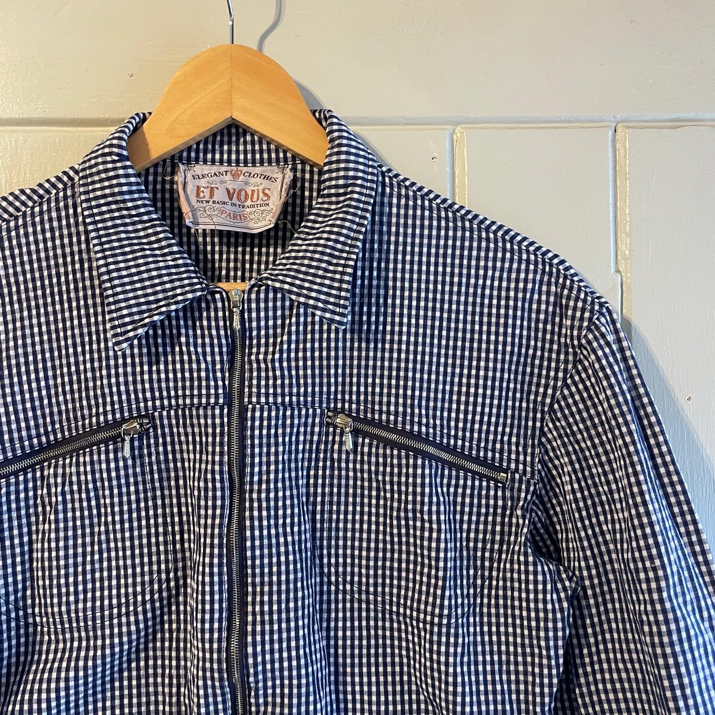 1970s French Sear Sucker Check Cropped Jacket