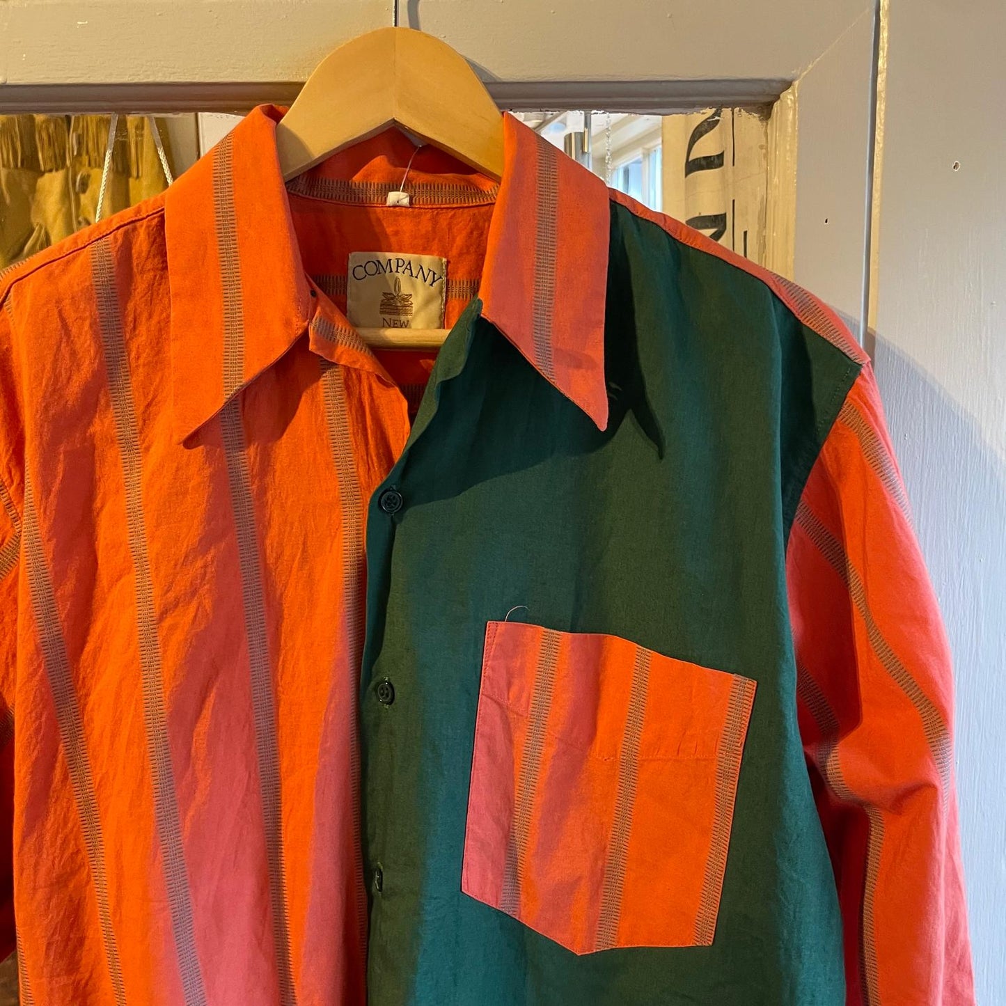 1970s Orange and Green Button up Shirt