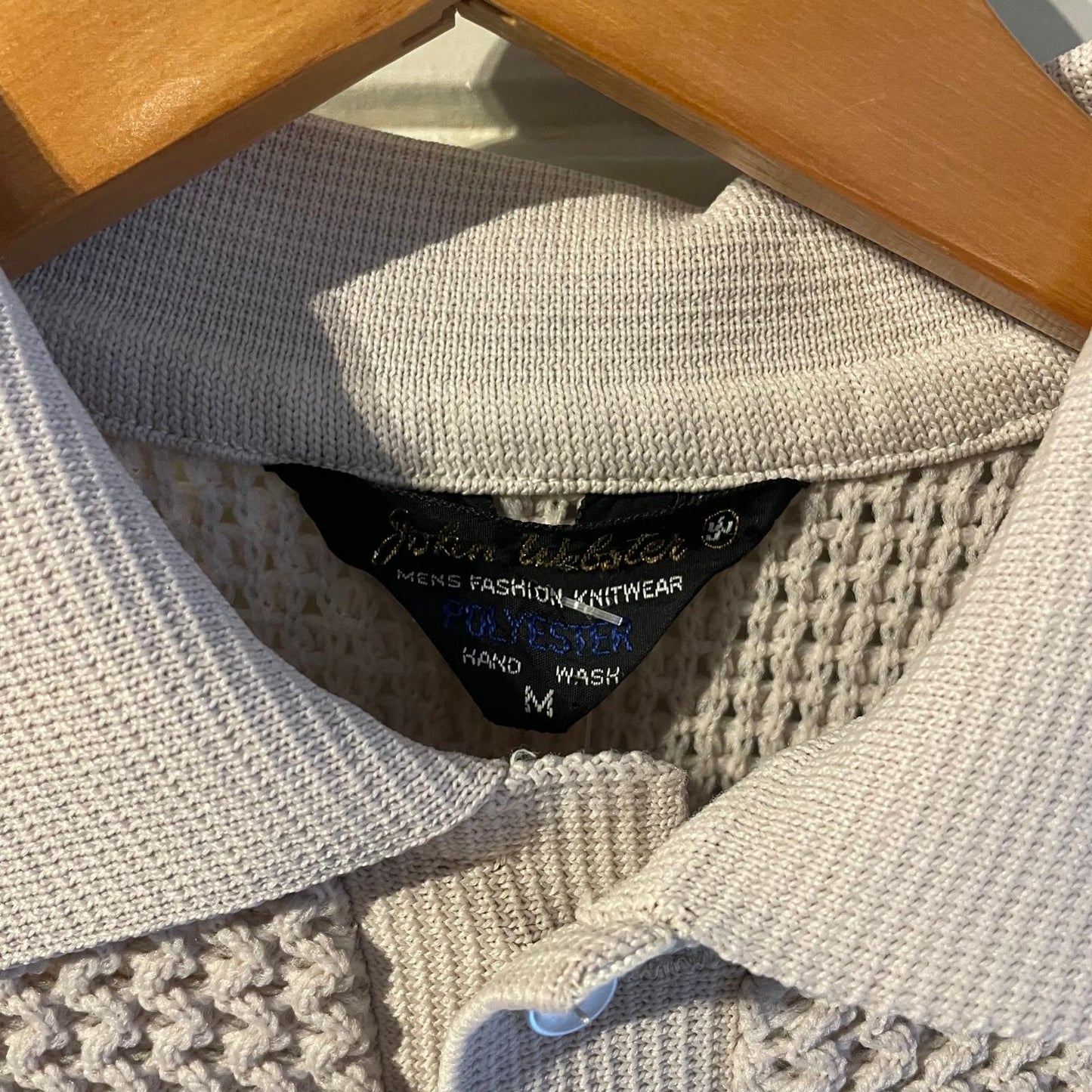 1970s Beige Netting Knitted Polo Shirt Top