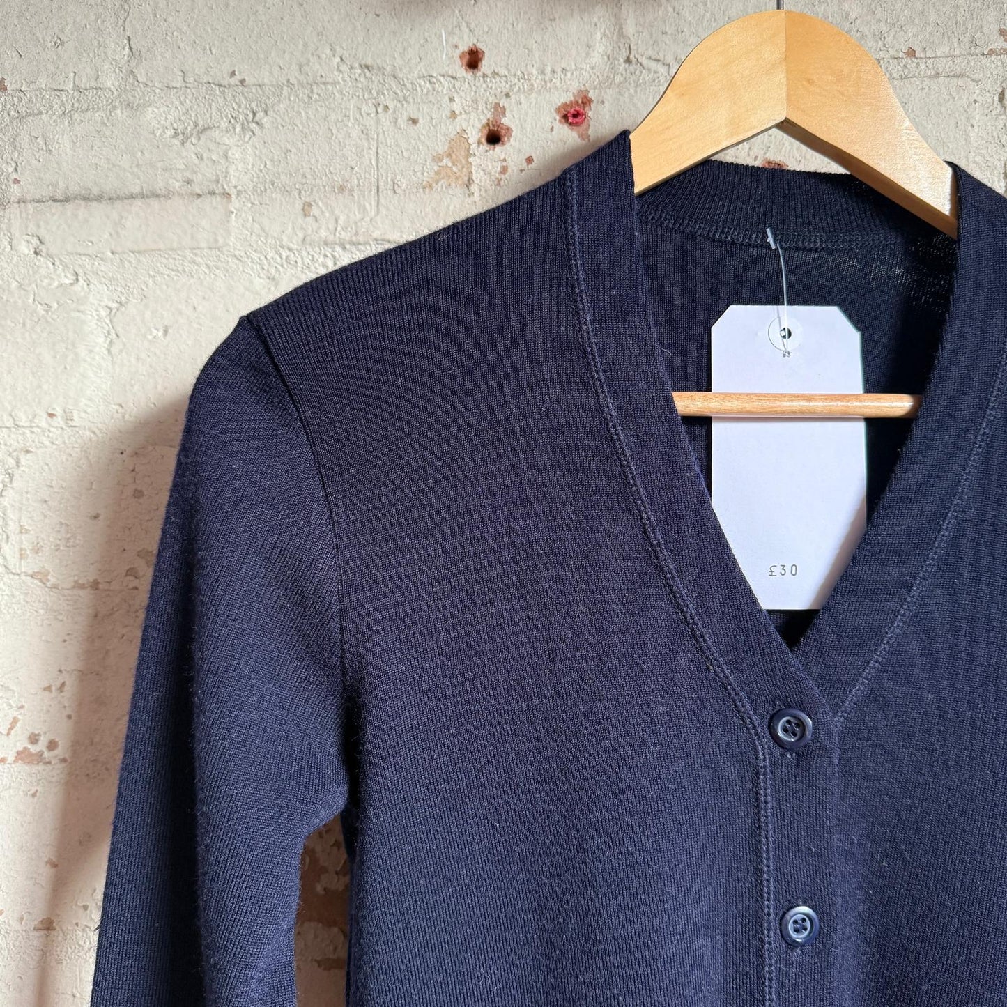 1970s Navy Wool Knitted Button Cardigan Jumper