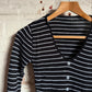 1980s Black Knitted Stripe Button Jumper