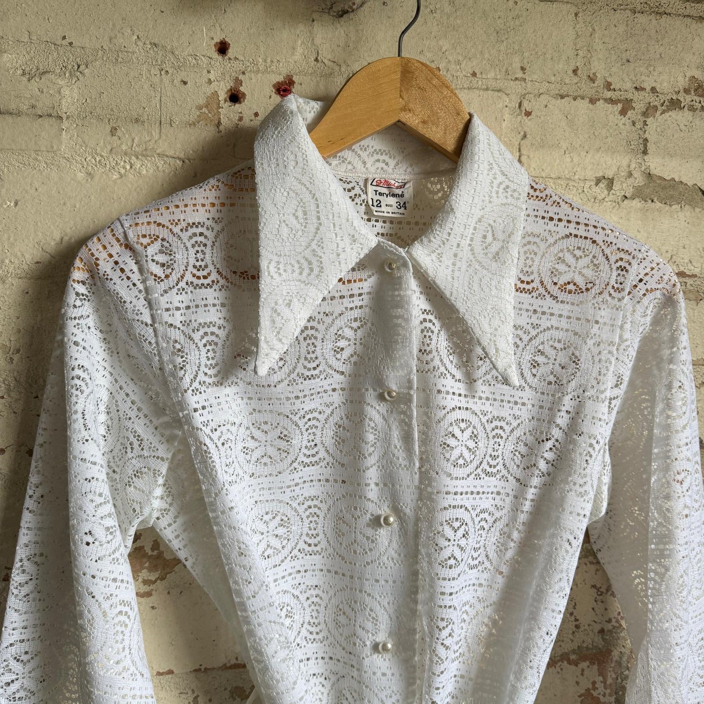 1970s White St Michaels Patterned Blouse Shirt