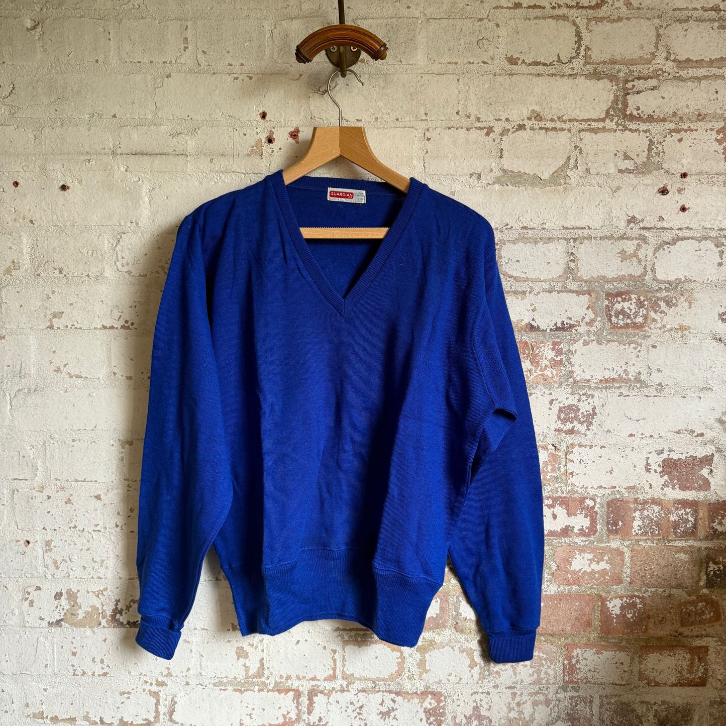 1940s Rayon Blue British Knitted V-Neck Jumper