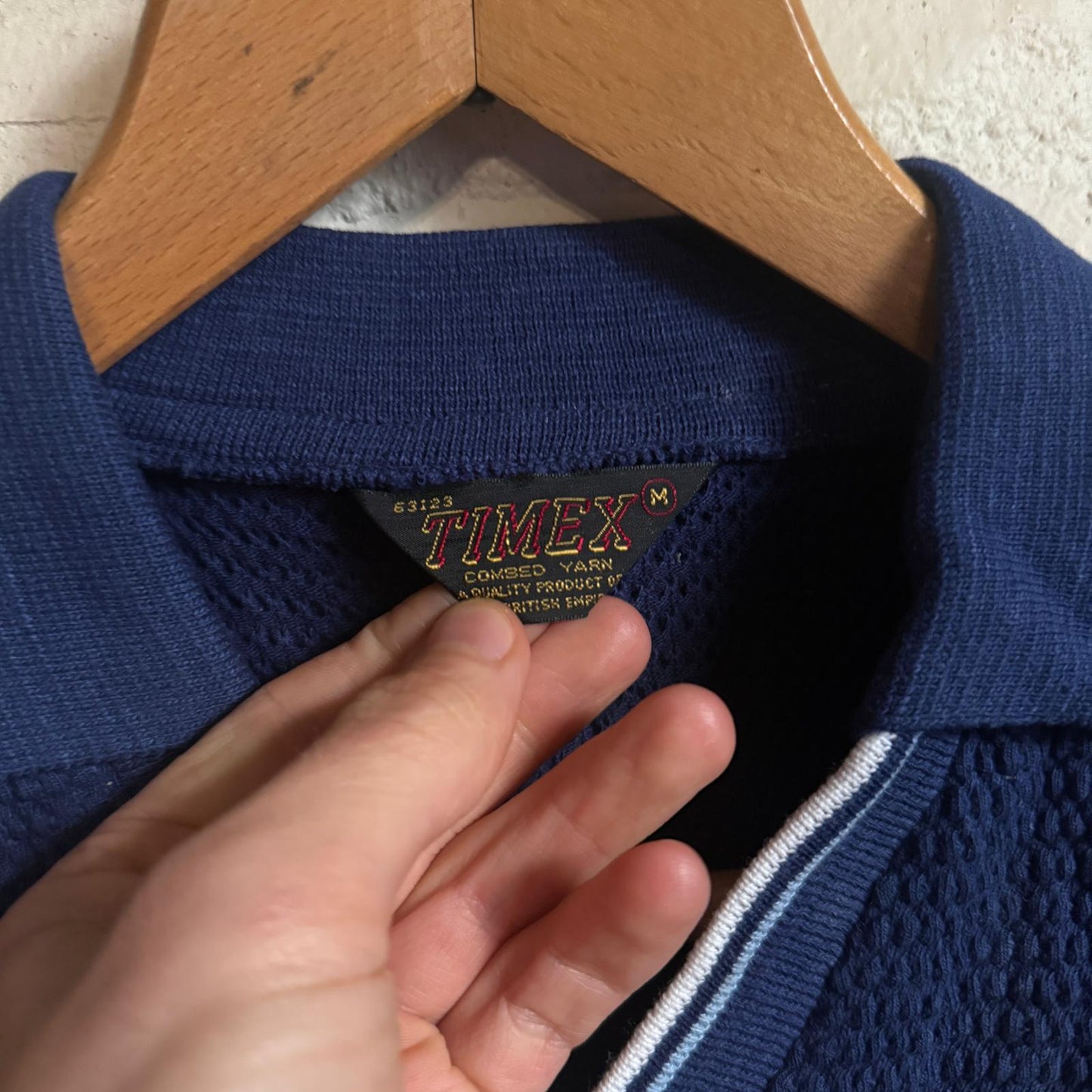 1960s Navy British Timex Patterned Polo Shirt