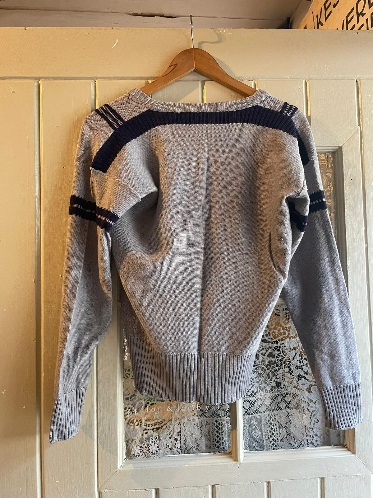 1970s Grey Italian Knitted V-Neck Jumper