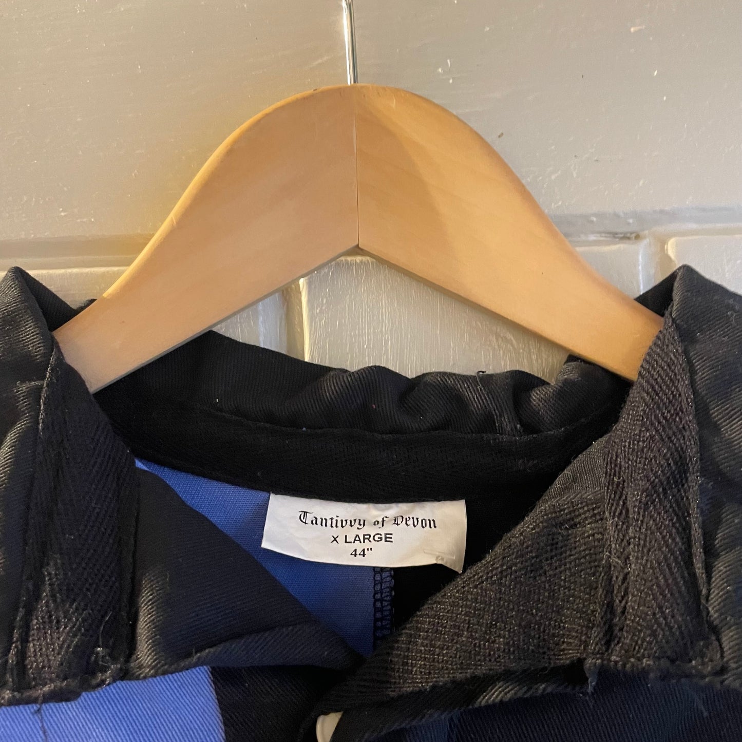 1980s Blue and Black Hockey Check Panel Tailored Rugby Shirt