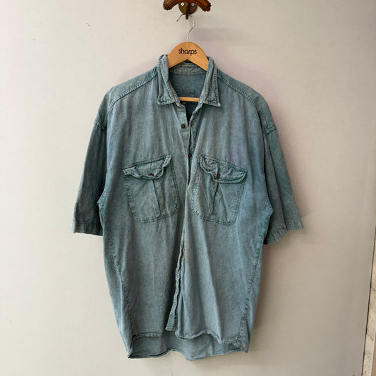1980s Stone Wash Turquoise Button Shirt