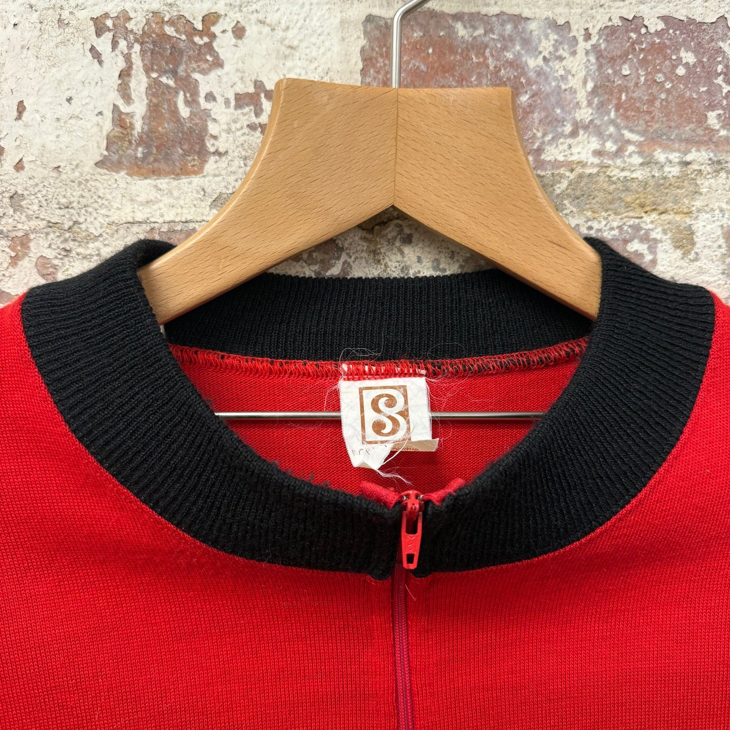 1970s Red Knitted Cycling Zip Track Top