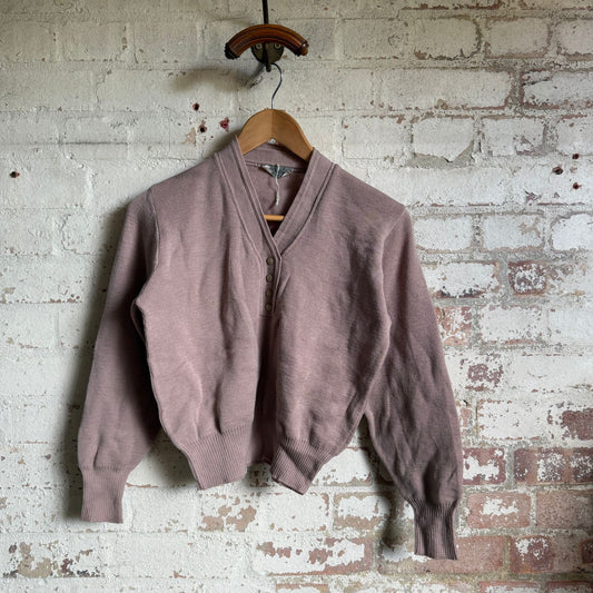 1950s Dark Beige Knitted Button Cardigan Jumper