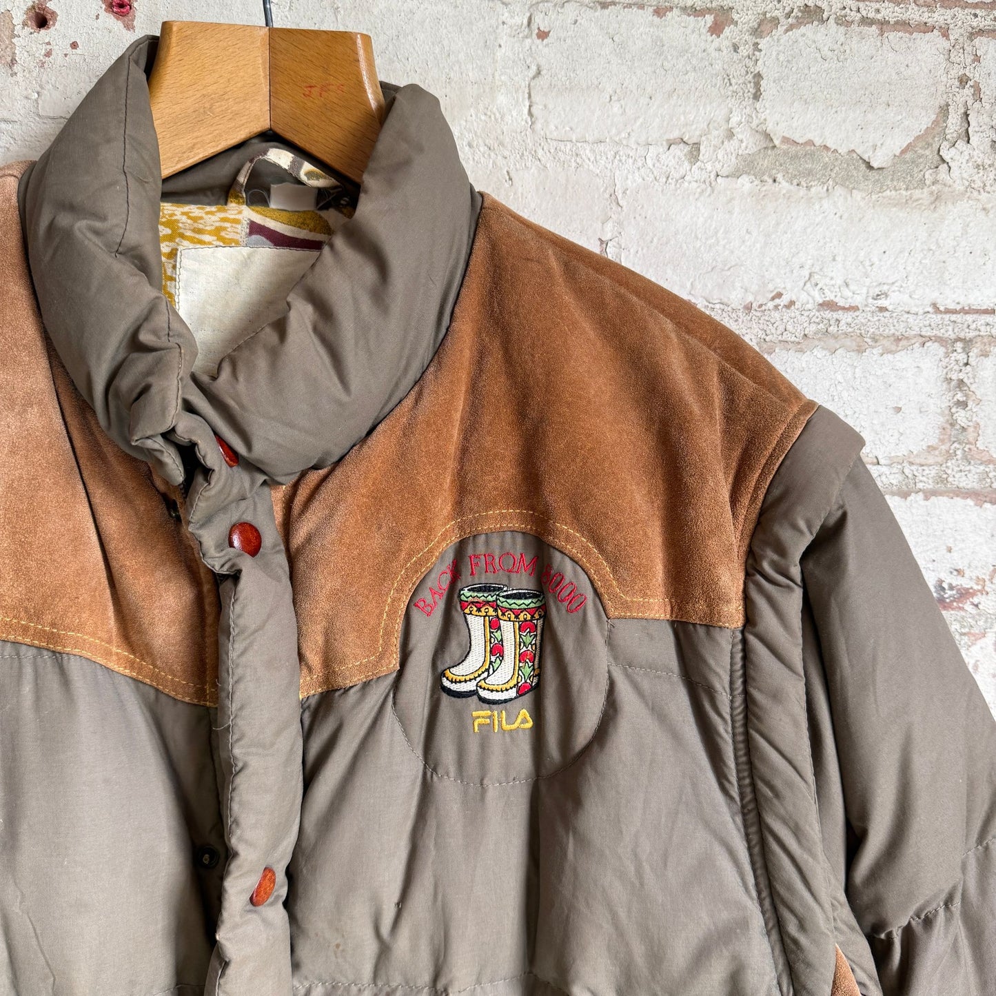 1980s Grey Down Filled Suede FILA Puffer Jacket