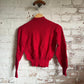1960s Red Wool British Knitted Cardigan Jumper