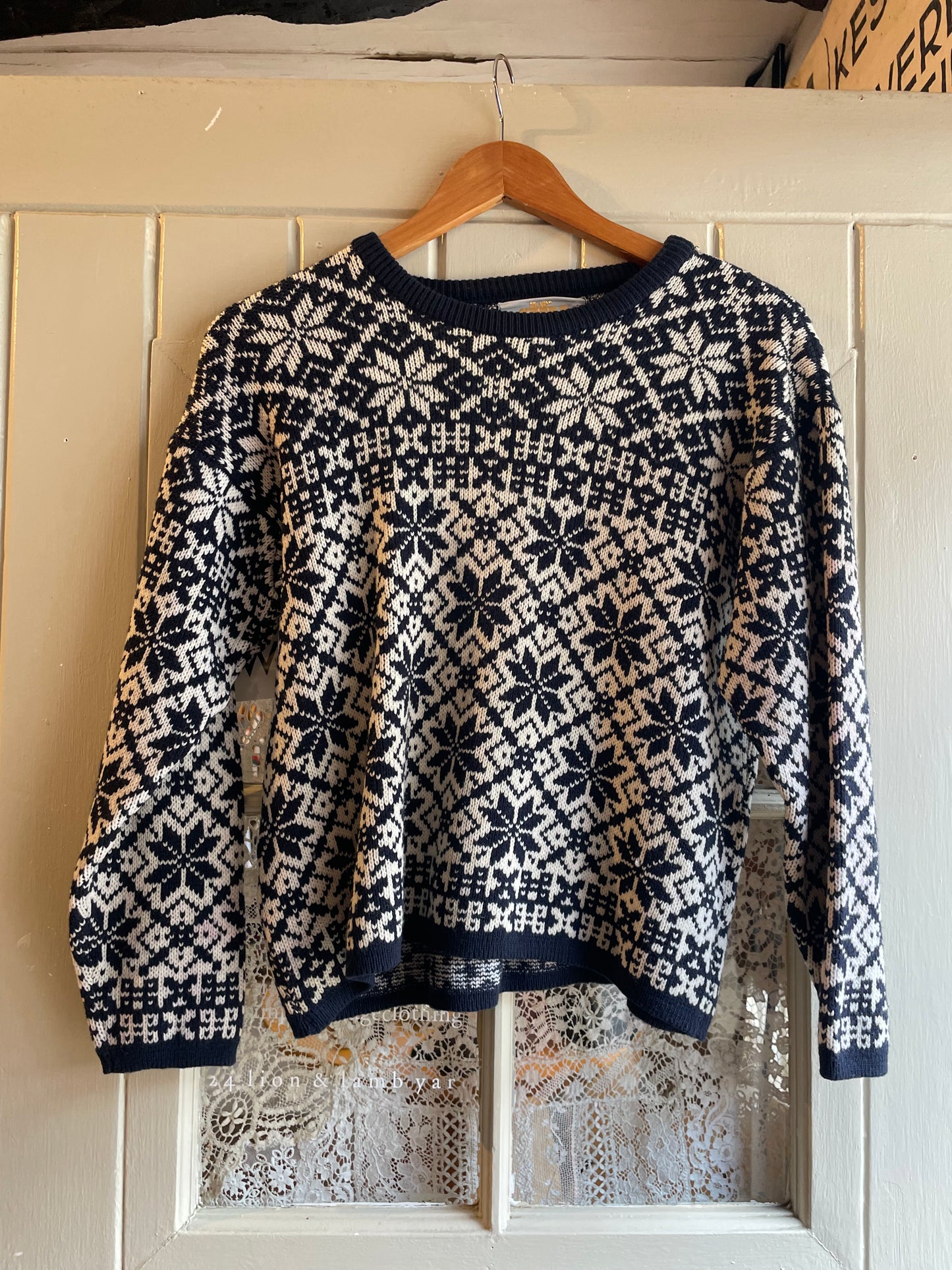 1970s Navy Patterned Knitted Jumper