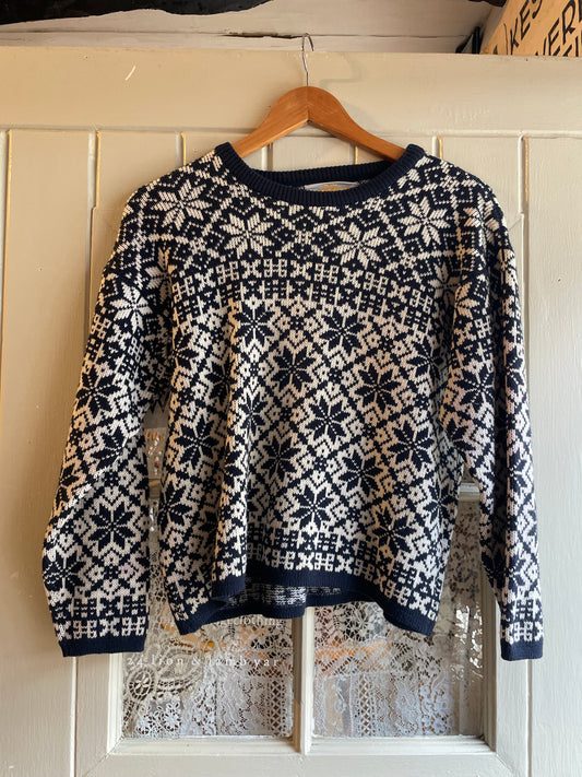 1970s Navy Patterned Knitted Jumper