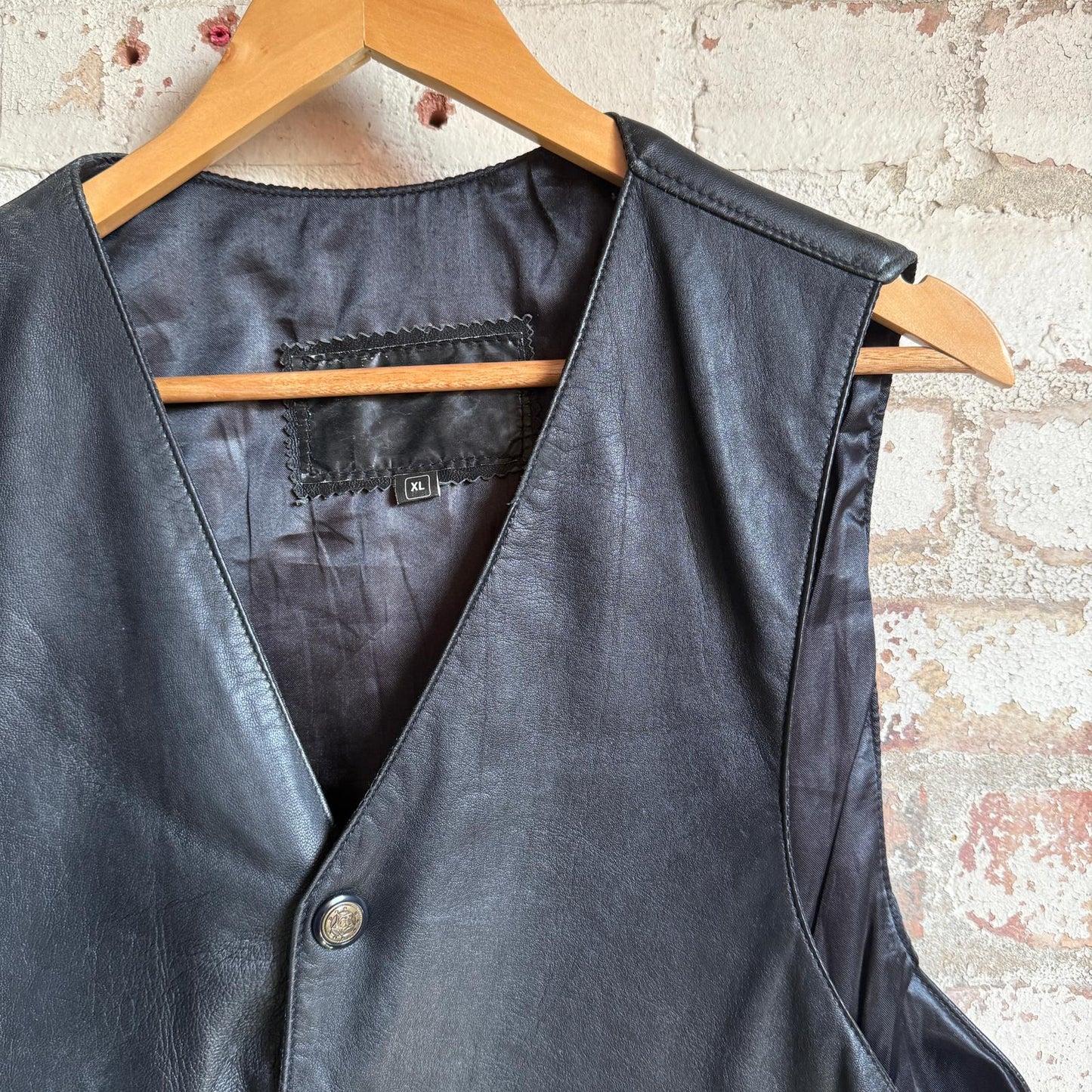 1980s Black Leather Waistcoat
