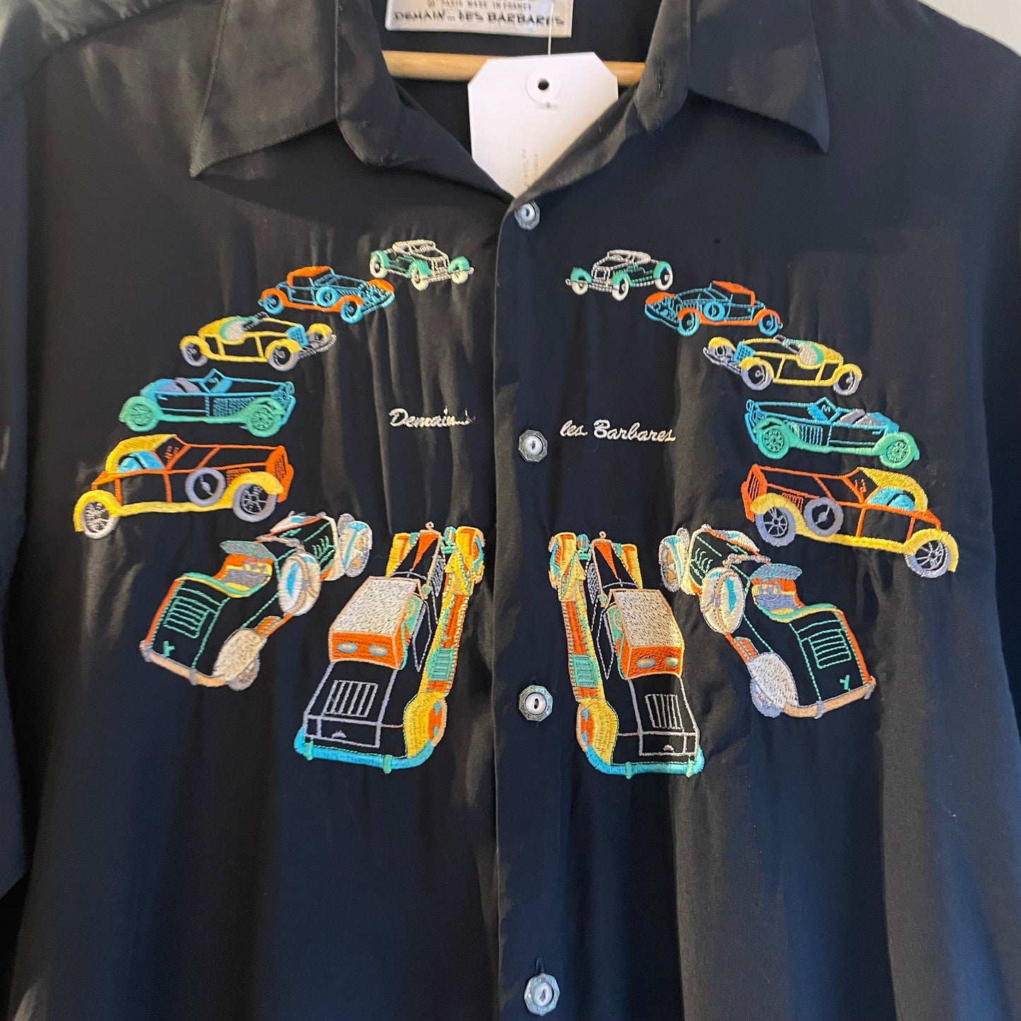 1990s Black Maurice Emde Silk Patterned Shirt