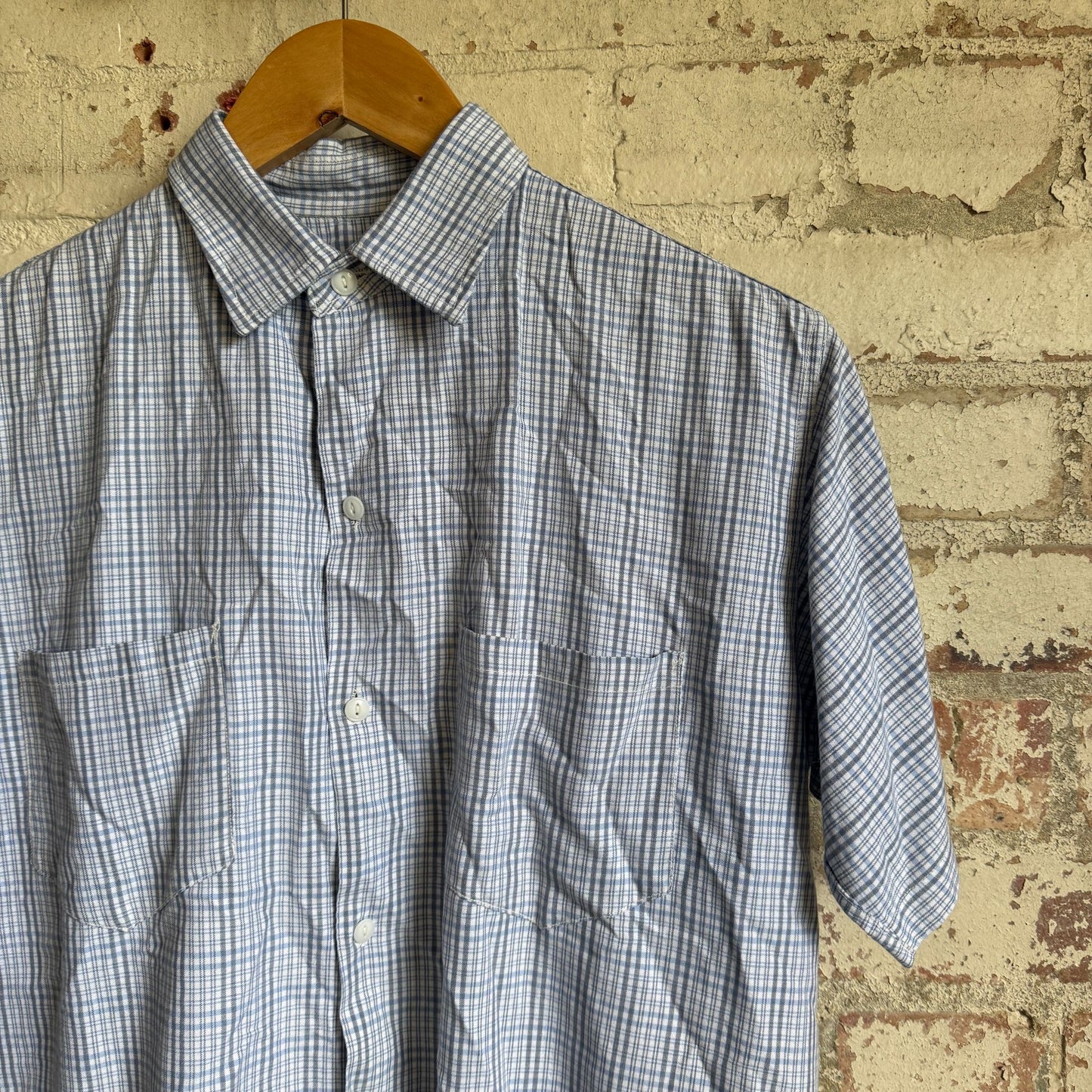 1950s Rayon Cotton Blue Checked Shirt