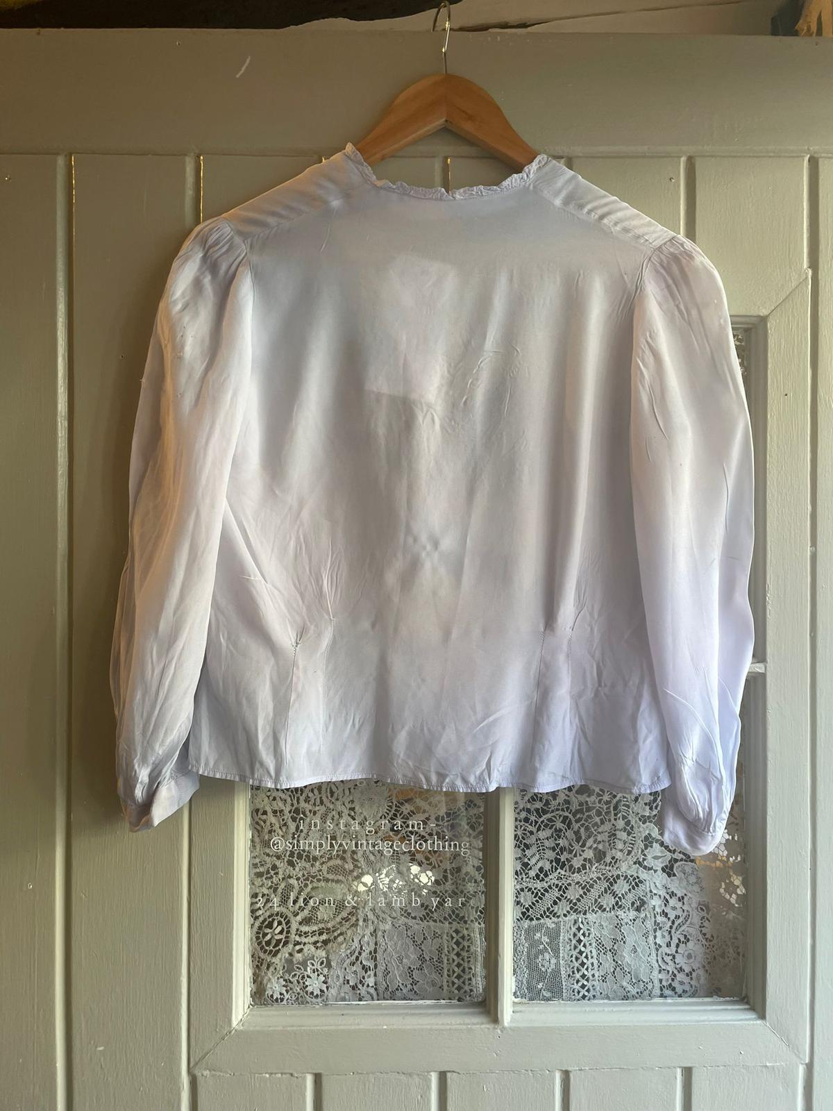 1940s White Embroidered Boohoo Blouse Shirt