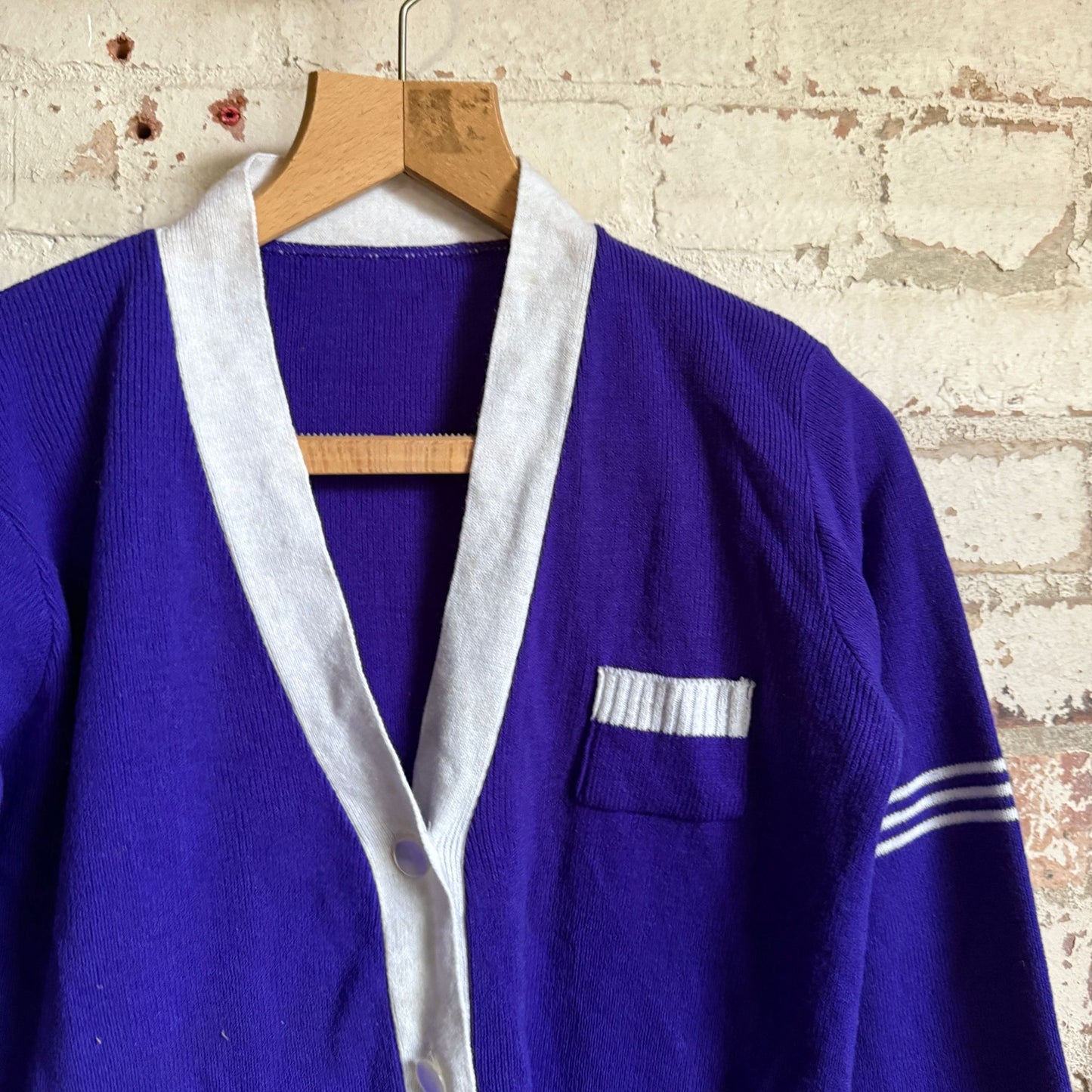 1960s Purple Knitted College Style Cardigan Jumper