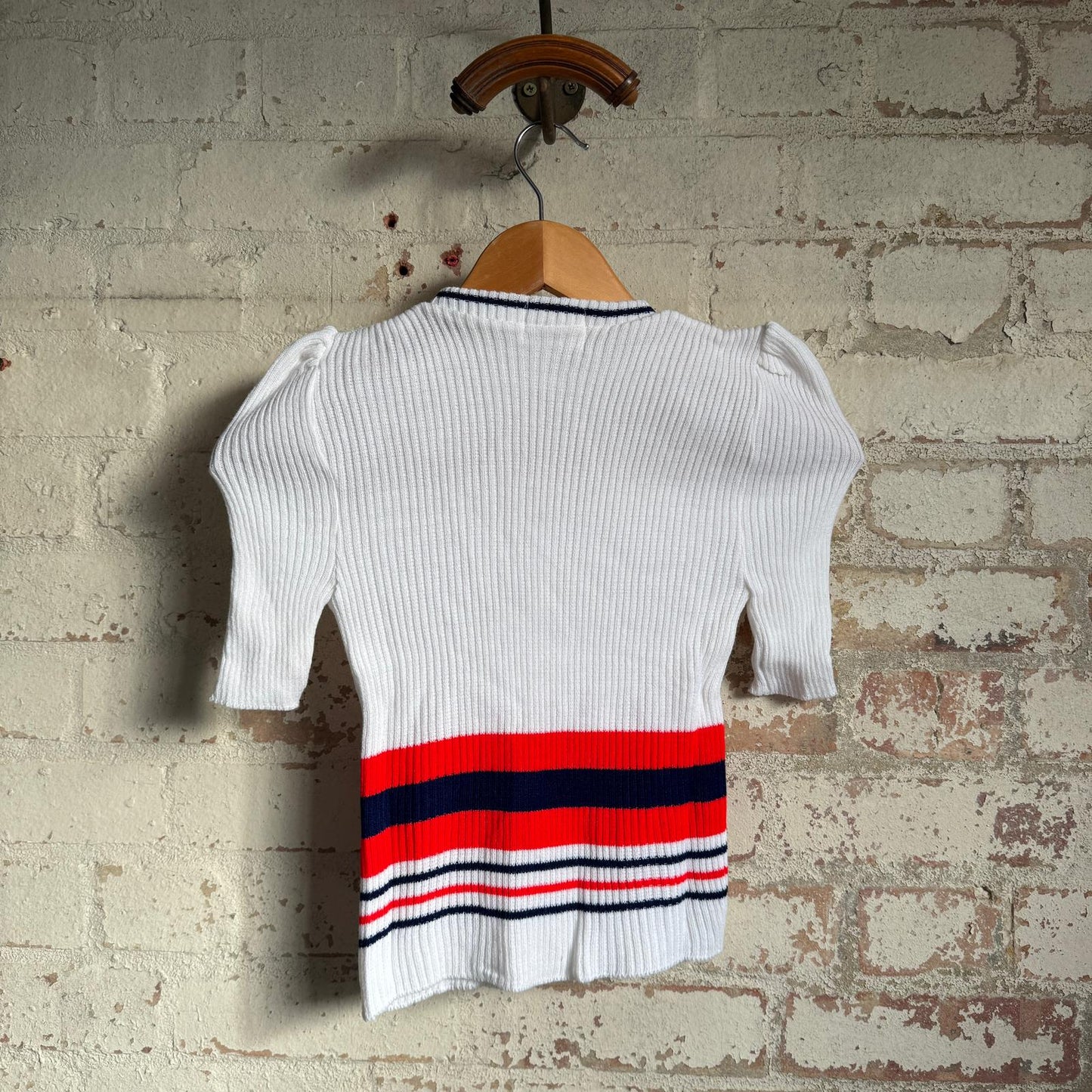 1970s White Knitted Stripe T-Shirt Top