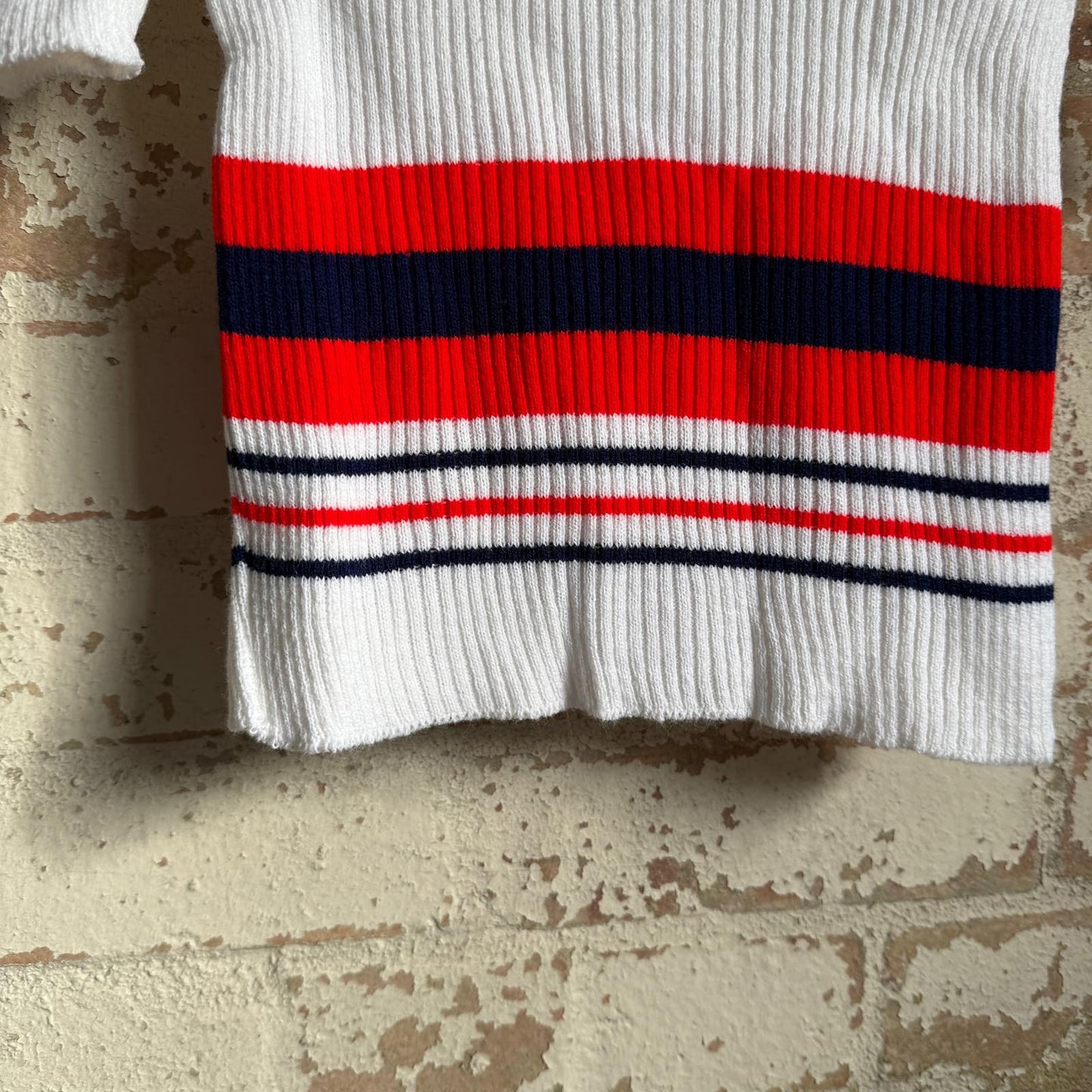 1970s White Knitted Stripe T-Shirt Top