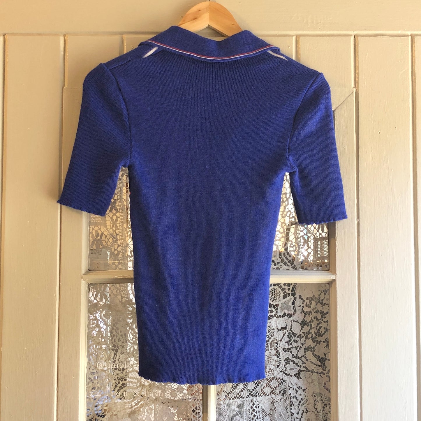 1970s Blue Stripe Italian Knitted Polo SHirt