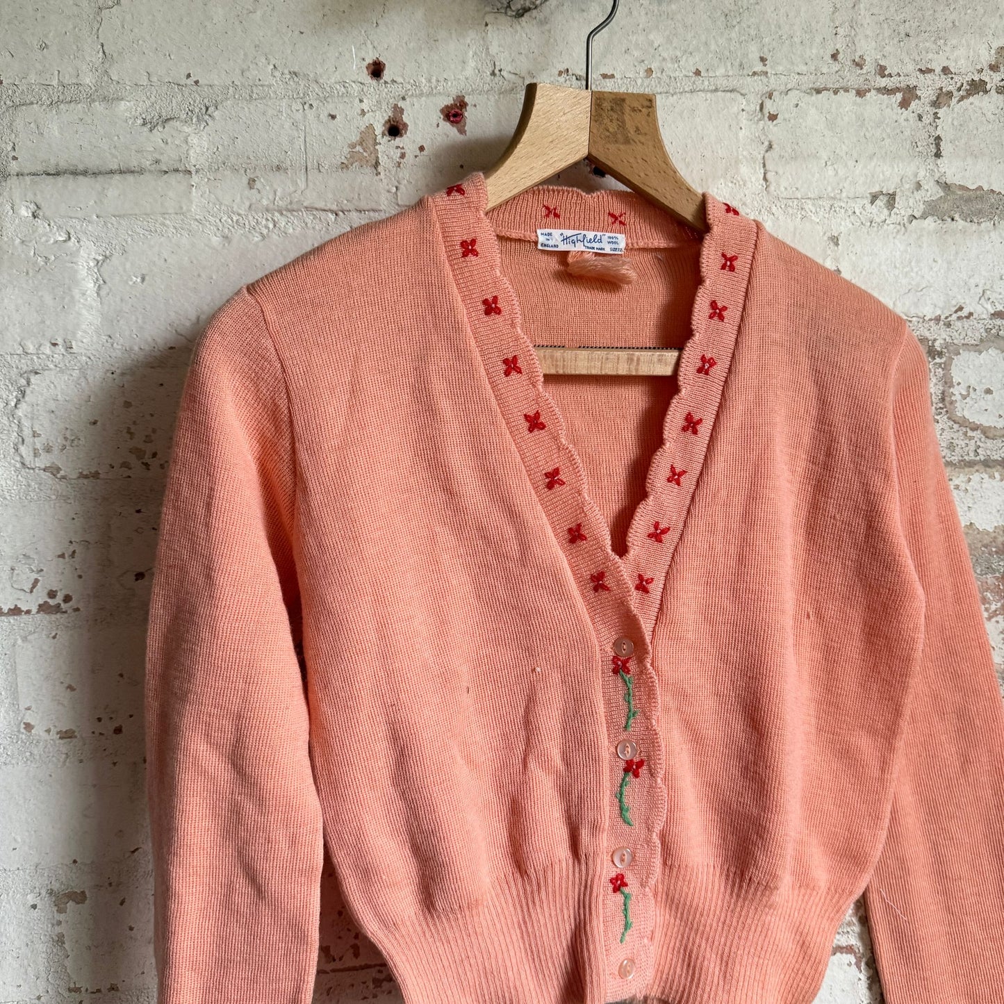 1950s Peach Knitted Cardigan Jumper
