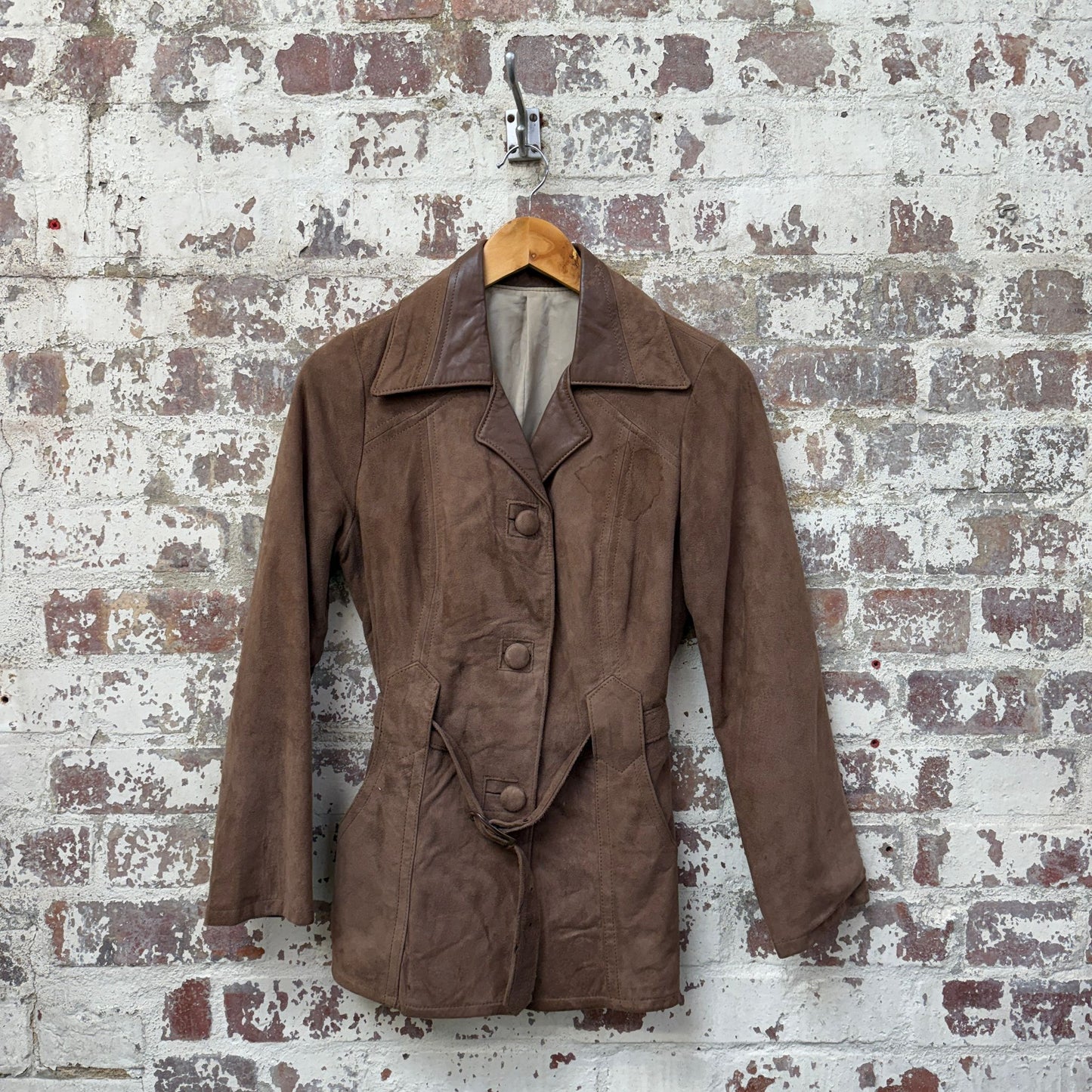 1970s Brown Belted Suede Leather Jacket