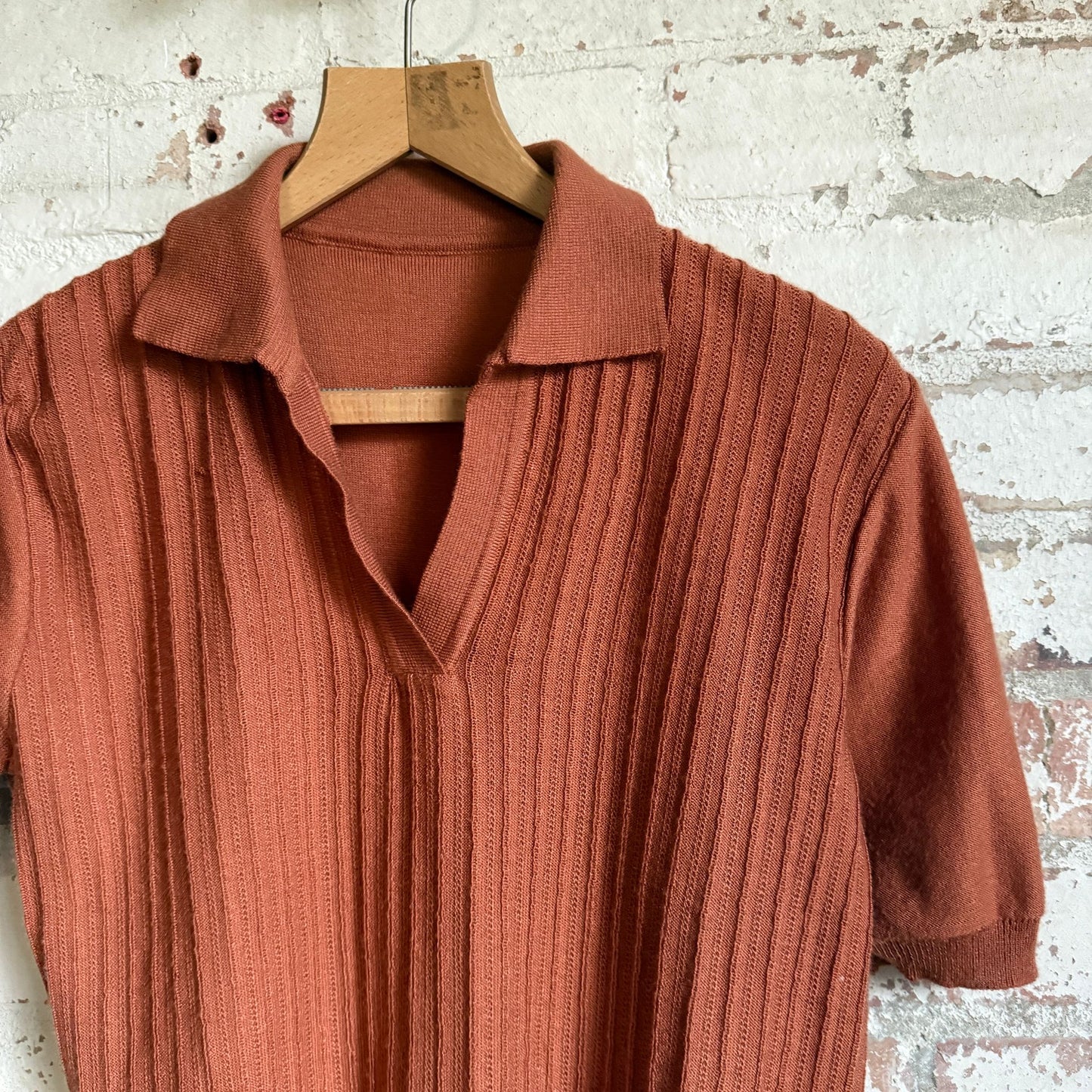 1970s Burnt Orange Italian Knitted Polo Shirt