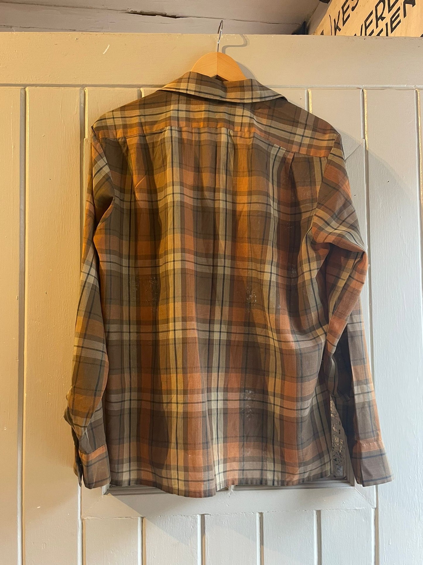 1950s Brown Checkered McGregor Loop Collar Shirt