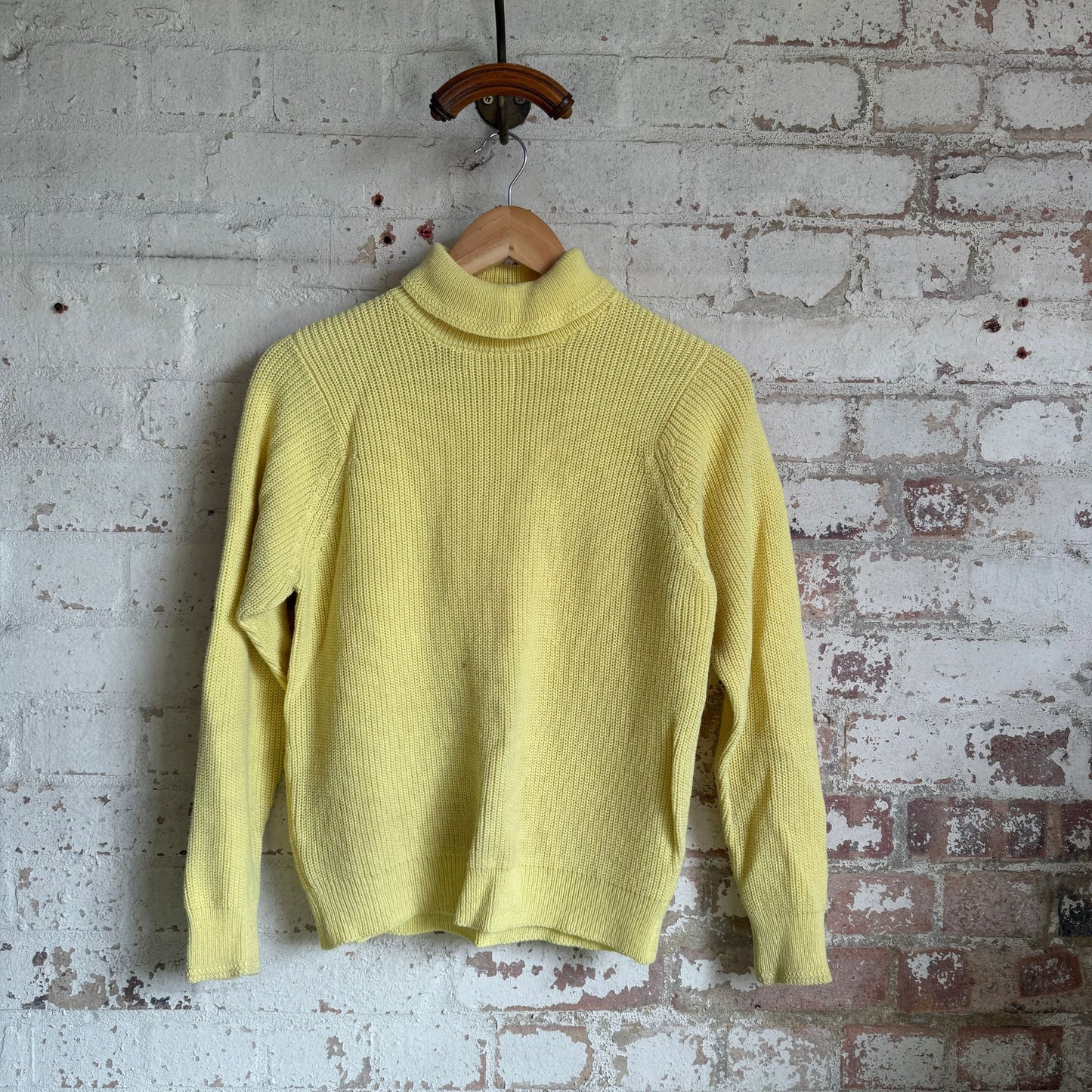 1960s British Yellow Knitted Roll Neck Jumper