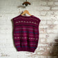 1980s Burgundy Patterned Knitted Tank Top Jumper