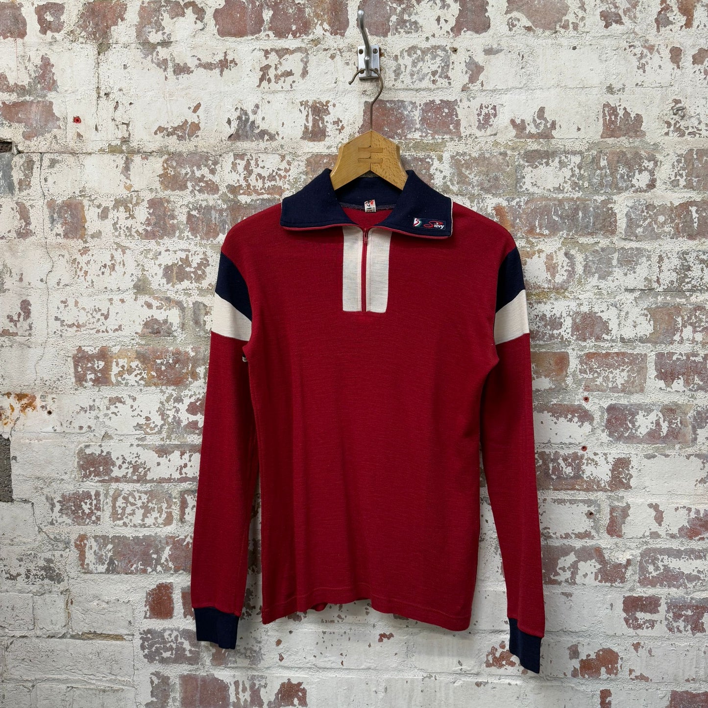 1970s Red Cycling Thermal Zip Shirt Top