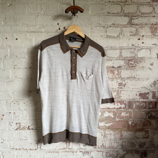 1980s Beige Tootal Polo Shirt Top