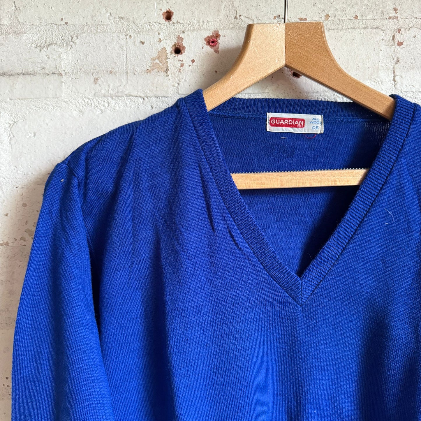 1940s Rayon Blue British Knitted V-Neck Jumper
