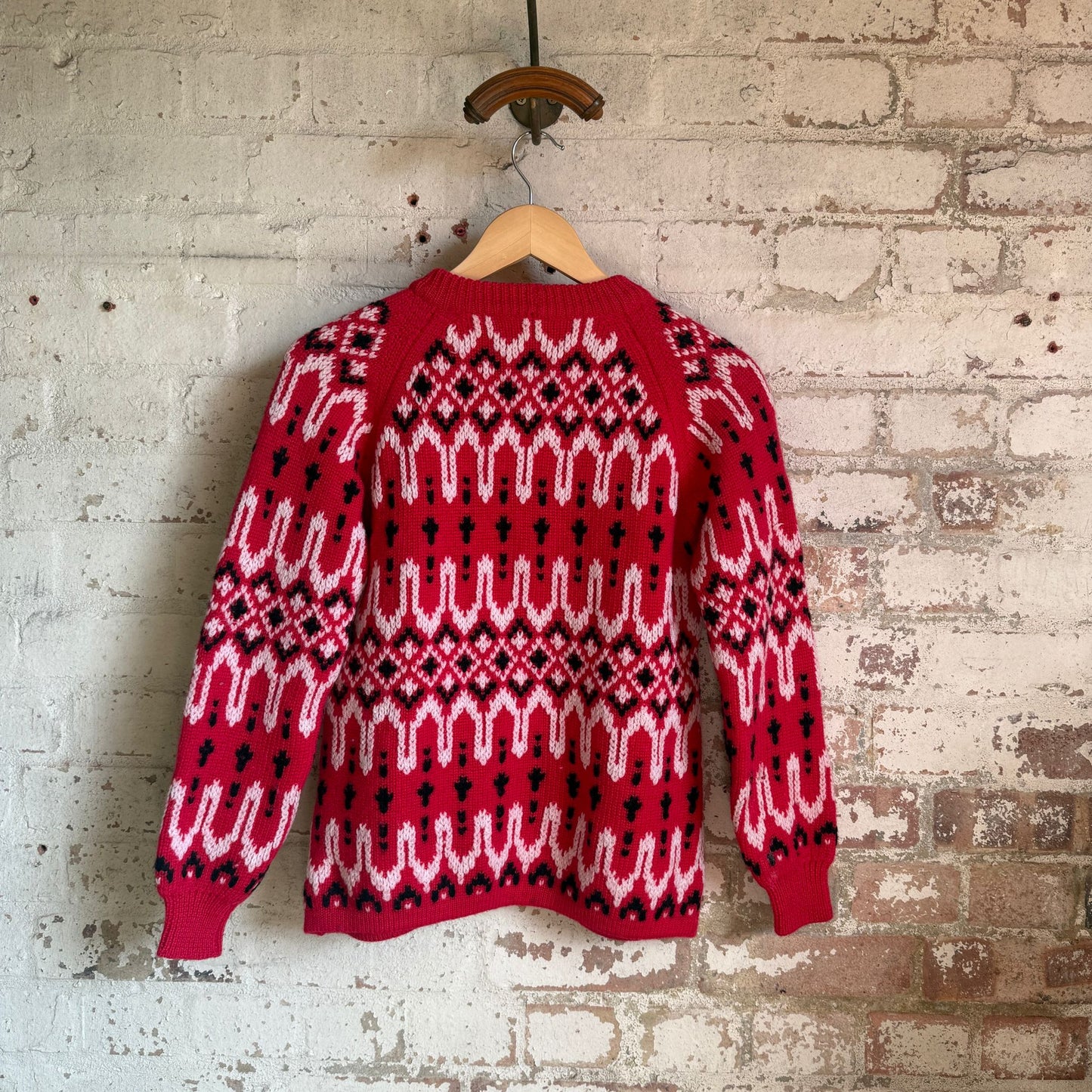 1970s Red Knitted Italian Aztec Knitted Jumper
